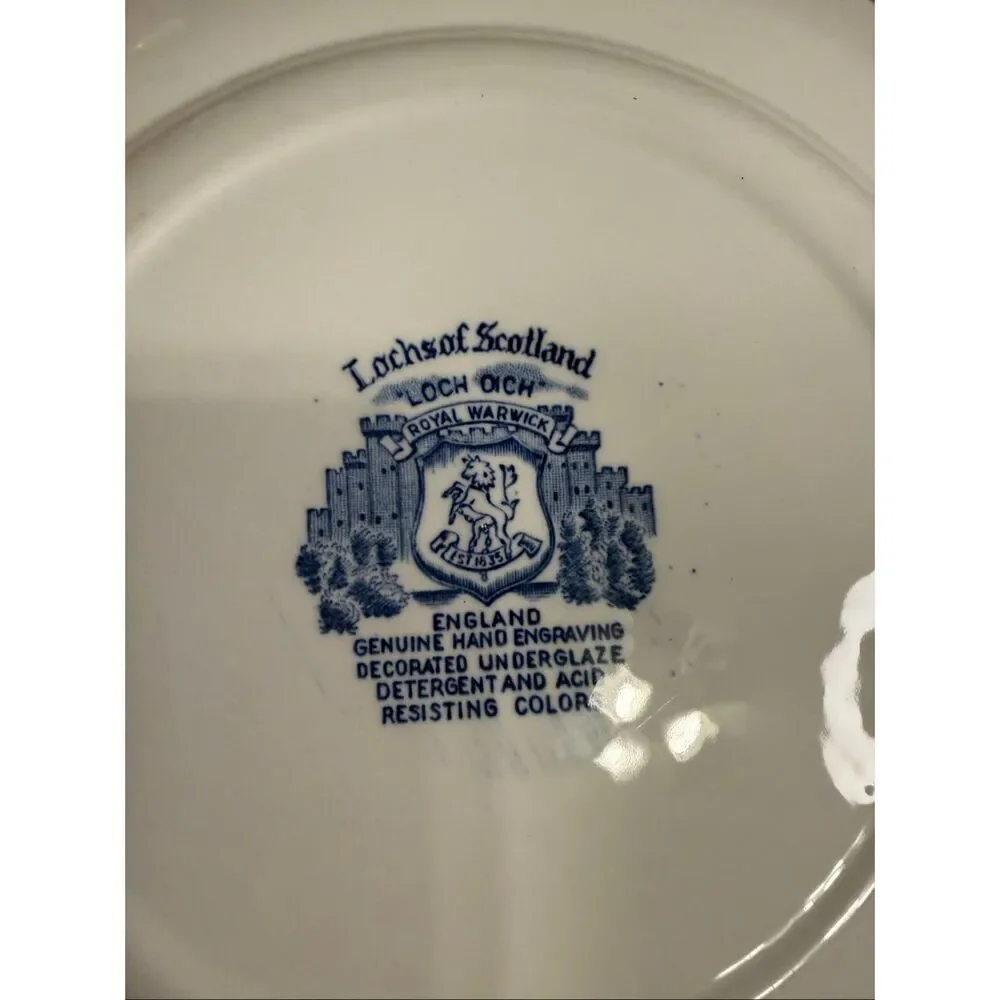 Vintage Royal Warwick Lochs of Scotland Loch Oich Dinner Plate Blue White 10